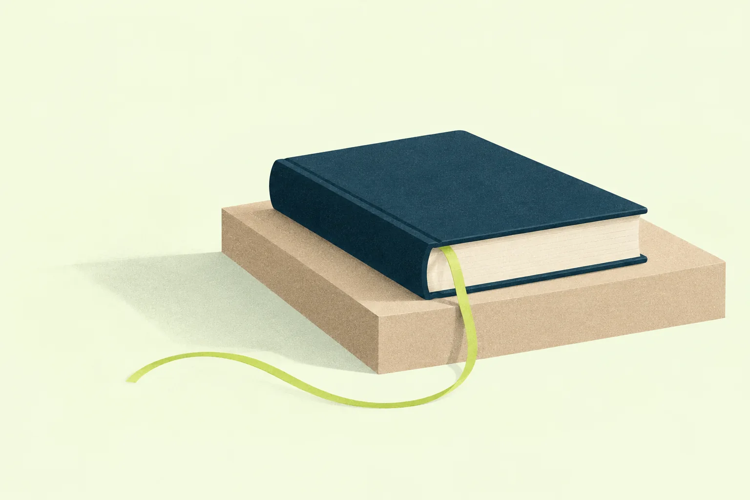 Ilustración de un libro cerrado sobre un escalón; un hilo lima sale de él como marcapáginas y cae al suelo.