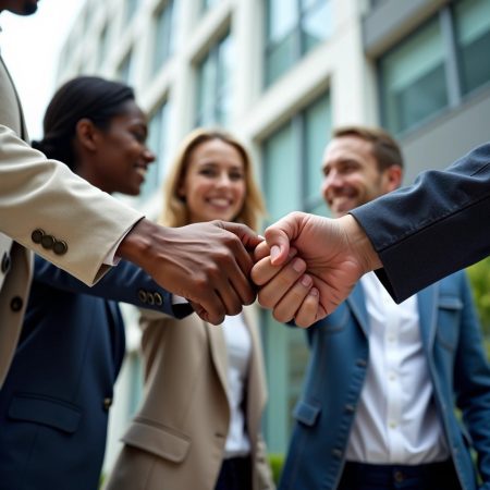 Grupo de personas apoyándose